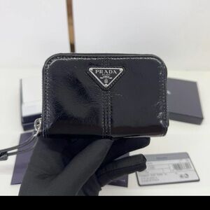 NWT Auth Prada Black Leather Coin Purse